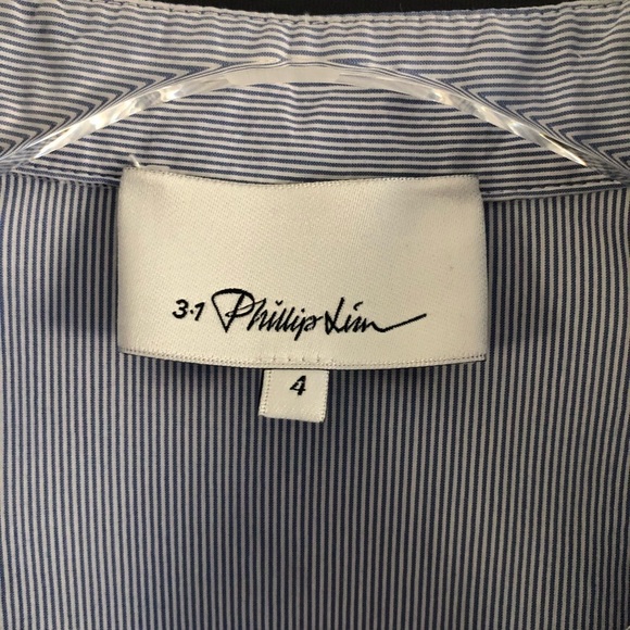 3-1 Phillip Lim Womens Button Down Blouse Blue White Striped Zipper Cuff Size 4 - Picture 7 of 9